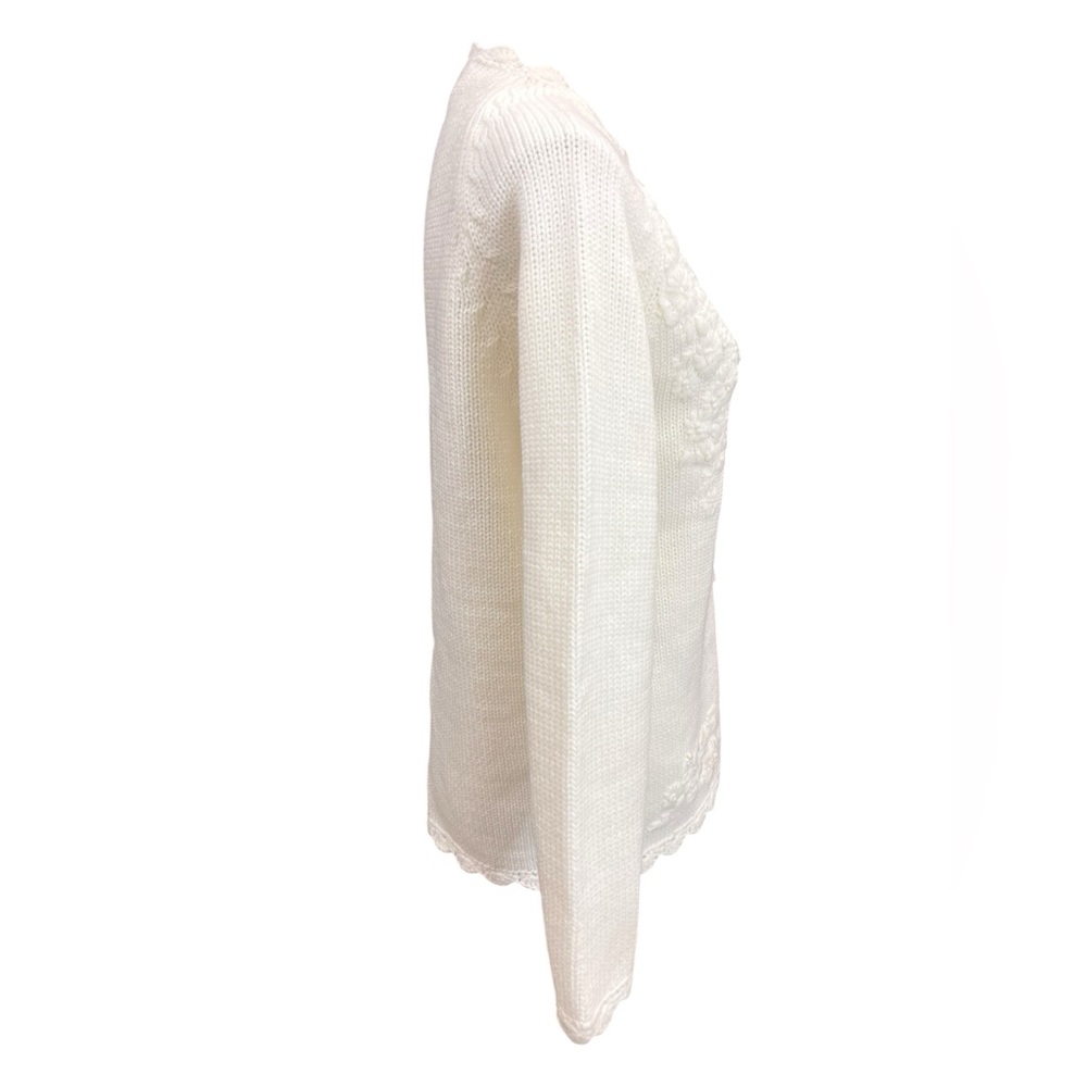 Vintage Montgomery Ward Ivory Floral Knit Cardigan Sweater Cottagecore M - Picture 6 of 10